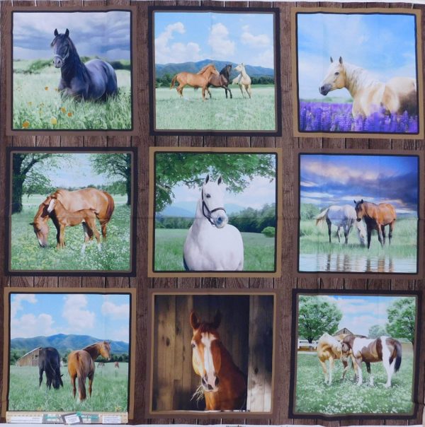 Patchwork Quilting Sewing Fabric Horse Life Panel 110x110cm