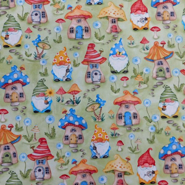 Quilting Patchwork Sewing Fabric Better Gnomes Green 50x55cm FQ