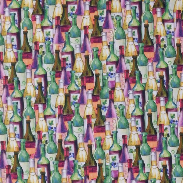 Quilting Patchwork Sewing Fabric Wine Club Bottles 50x55cm FQ