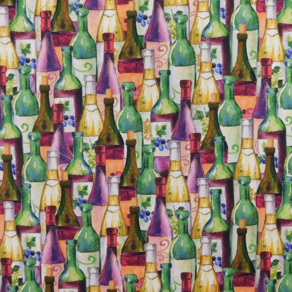 Quilting Patchwork Sewing Fabric Wine Club Bottles 50x55cm FQ
