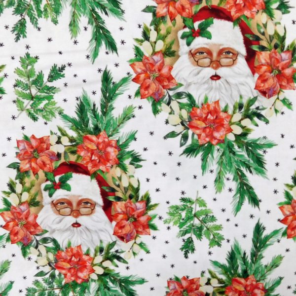Quilting Patchwork Fabric Xmas Tradition Santa Wreath 50x55cm FQ