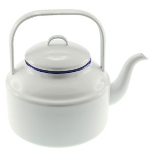 Country Vintage Style Falcon Enamel White with Blue Kettle 2 Litre