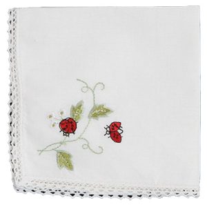 Handkerchief Ladybug And Lace Cotton Embroidered Hanky