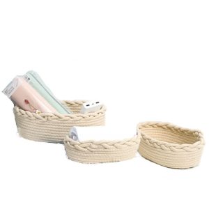 Country Set of 3 Cotton Rope Baskets Stb019 Freestanding