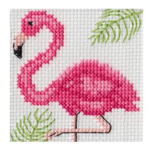 Beutron Mini X Cross Stitch Flamingo Kit for Beginners 7x7cm