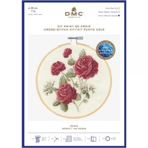 DMC Roses With Stems Cross X Stitch Kit Including Hoop 18cm