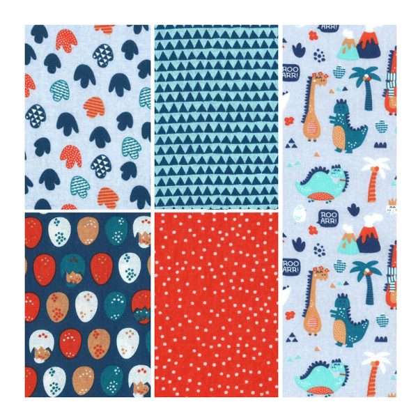 Quilting Patchwork Sewing Dino Day 5 Pieces Fat Quarter Pack