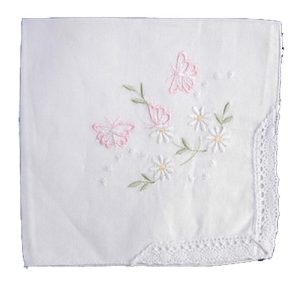Handkerchief Daisy Butterfly And Lace Cotton Embroidered Hanky