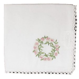 Handkerchief Pink Wreath And Lace Cotton Embroidered Hanky