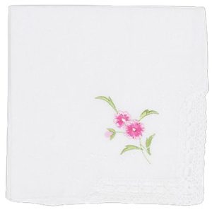 Handkerchief Pink Azalea And Lace Cotton Embroidered Hanky