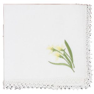 Handkerchief Daffodils And Lace Cotton Embroidered Hanky