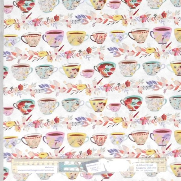 Quilting Patchwork Sewing Fabric Tea Cups Lines 50x55cm FQ