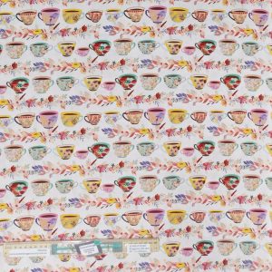 Quilting Patchwork Sewing Fabric Tea Cups Lines 50x55cm FQ