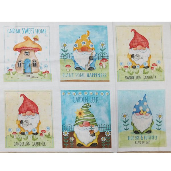 Patchwork Quilting Sewing Fabric Better Gnomes & Garden Panel 61x110cm