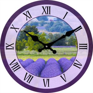 French Country Retro Glass Wall Clock Lavender Fields 30cm