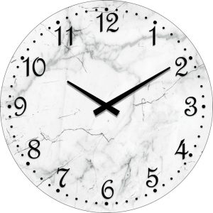 French Country Retro Glass Wall Clock White Marble Look 30cm