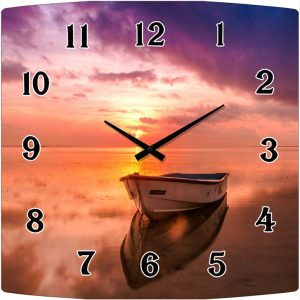 French Country Retro Glass Wall Clock Sunset Square 30cm