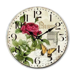Clock French Country Wall Clocks Glass 17cm Paris Rose Small