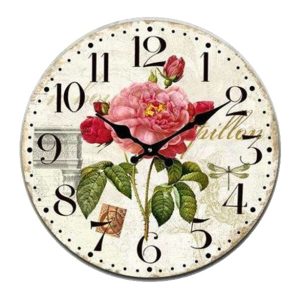 Clock French Country Wall Glass 17cm Antique Rose Small
