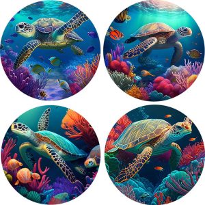Country Kitchen Glass Coasters Set of 4 Reef Turtles Dining