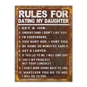 Country Metal Tin Sign Wall Art Rules For Dating My Daughter Plaque
