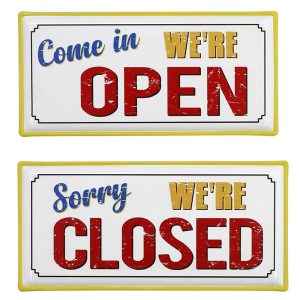Country Metal Tin Sign Wall Art Open Closed Plaque 36x13cm