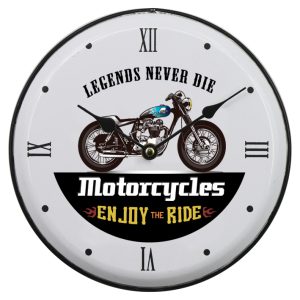 French Country Retro Wall Clock 29cm Motorcycle Legends Metal