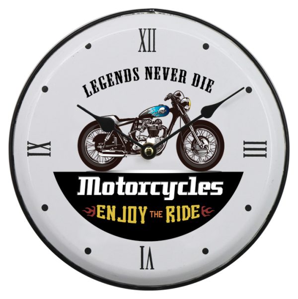 French Country Retro Wall Clock 29cm Motorcycle Legends Metal