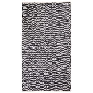 French Country Floor Mat Rectangle Woven Charcoal Diamond Leather 150x90cm
