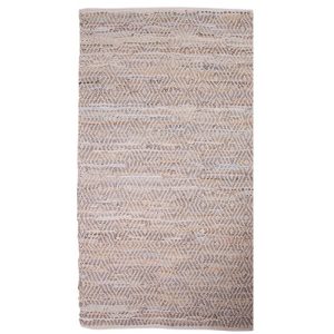 French Country Floor Mat Rectangle Woven Beige Diamond Leather 90x60cm