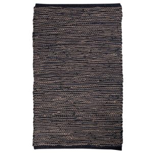 French Country Floor Mat Rectangle Woven Charcoal Lines Leather 90x60cm