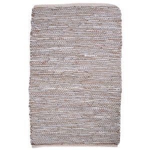 French Country Floor Mat Rectangle Woven Light Grey Leather 90x60cm