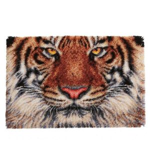 Crafting Kit Latch Hook Tiger with Canvas Floor Mat and Threads
