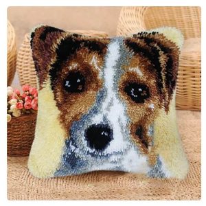 Crafting Kit Latch Hook Dog Cushion with Canvas Hook and Threads