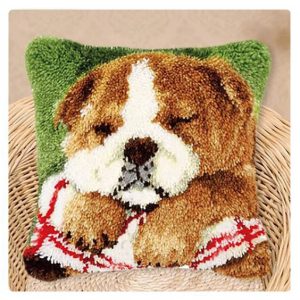 Crafting Kit Latch Hook Sleeping Dog Cushion with Canvas Hook and Threads