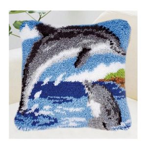 Crafting Kit Latch Hook Dolphins with Canvas Hook and Threads
