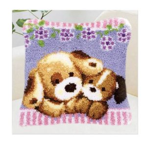 Crafting Kit Latch Hook Toy Puppy Cushion with Canvas Hook and Threads