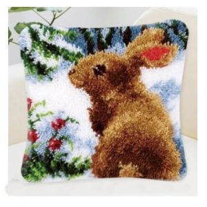 Crafting Kit Latch Hook Sitting Bunny Cushion with Canvas Hook and Threads