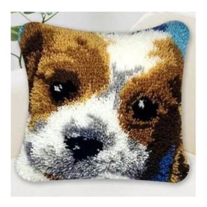 Crafting Kit Latch Hook Puppy Cushion with Canvas Hook and Threads