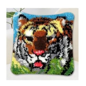 Crafting Kit Latch Hook Tiger Cushion with Canvas Hook and Threads