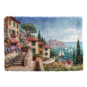 Crafting Kit Latch Hook Tuscan Houses with Canvas Floor Mat and Threads