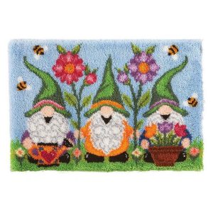 Crafting Kit Latch Hook Gnomes with Canvas Floor Mat and Threads