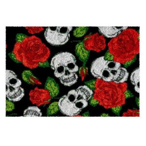 Crafting Kit Latch Hook Skulls Roses with Canvas Floor Mat and Threads