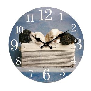 French Country Retro Wall Clock Box Of Puppies 34cm CBA-423G