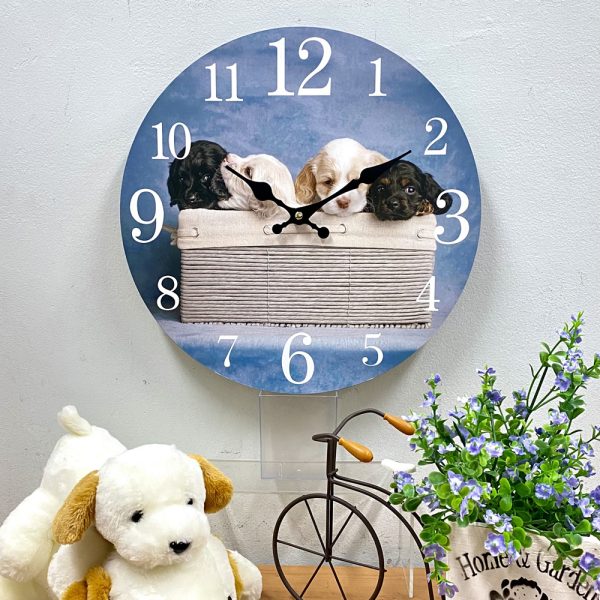 French Country Retro Wall Clock Box Of Puppies 34cm CBA-423G