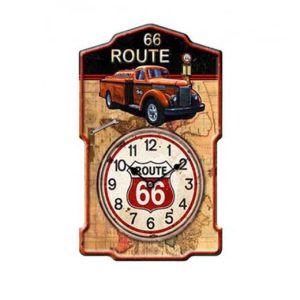French Country Retro Wall Route 66 Truck Tin Clock 46.5cm CLK302B