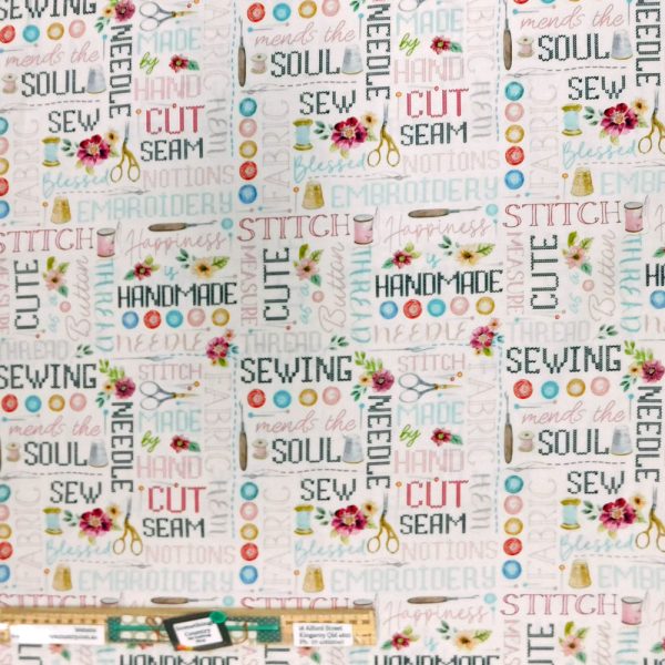 Quilting Patchwork Sewing Fabric Sew In Love Words White 50x55cm FQ