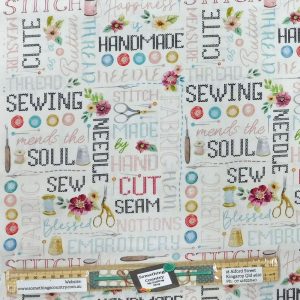 Quilting Patchwork Sewing Fabric Sew In Love Words White 50x55cm FQ