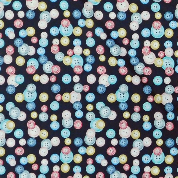 Quilting Patchwork Sewing Fabric Sew In Love Buttons Black 50x55cm FQ