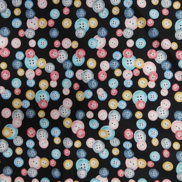 Quilting Patchwork Sewing Fabric Sew In Love Buttons Black 50x55cm FQ